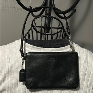 Coach Black Leather Clutch Wristlet with Silver Hardware
